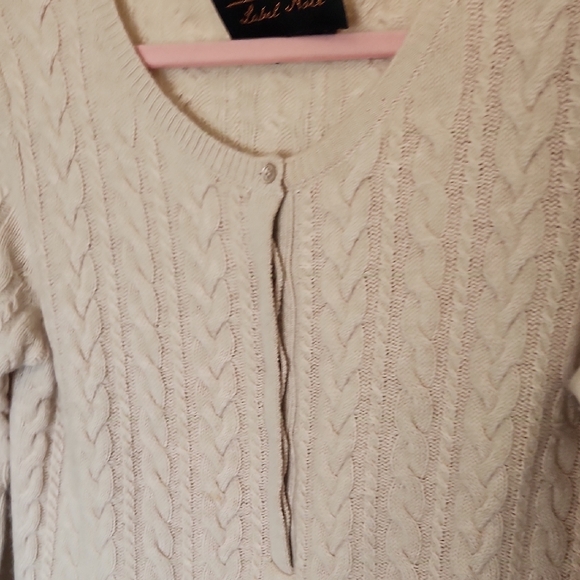 Soft Surroundings Label Noir Beige Cable Knit Cashmere Henley Sweater - Picture 5 of 5